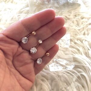 GOLDTONE Cubic Zirconia Belly Ring Bundle Body Jewelry (Three)